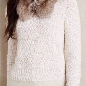 Anthropologie Cream Wool Pullover Scoop Neck Sweater